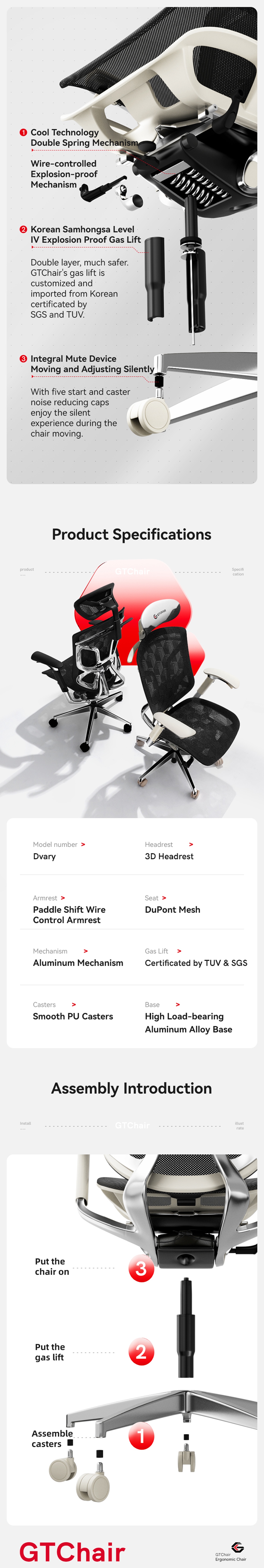 GTChair Dvary X 3D Armrest Swivel Office Chair - Black product details