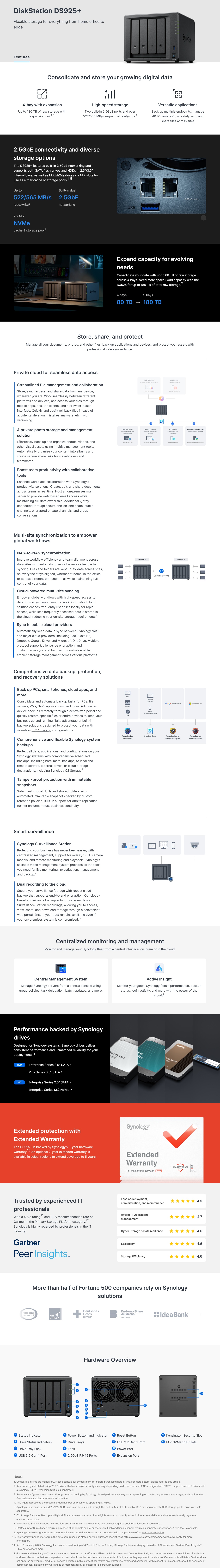 Synology DiskStation DS925+ Quad Core 4GB RAM 4-Bay Diskless NAS product details