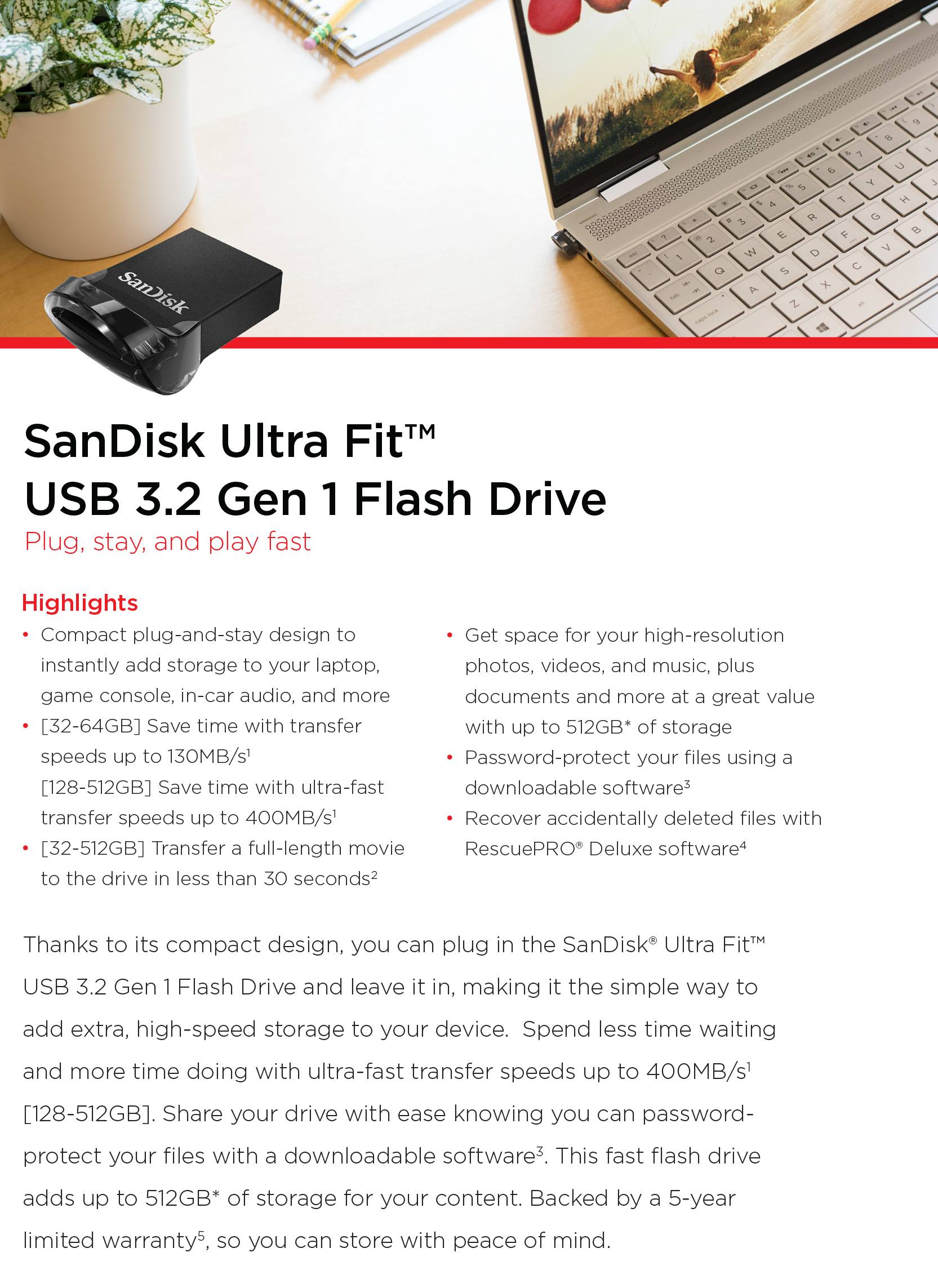 SanDisk Ultra Fit 512GB USB 3.2 Flash Drive product details