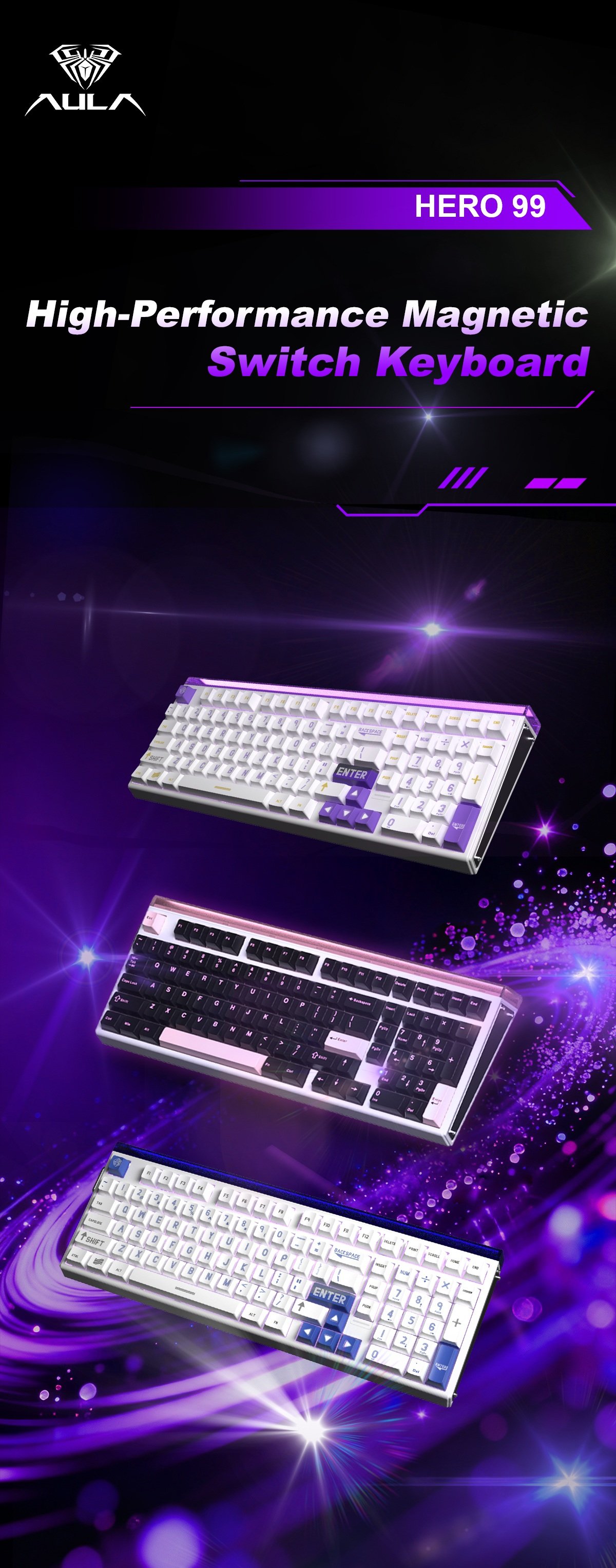 Aula Hero 99 Magnetic E-Sports Chun Magnetic Switch Gaming Keyboard - White & Blue product details