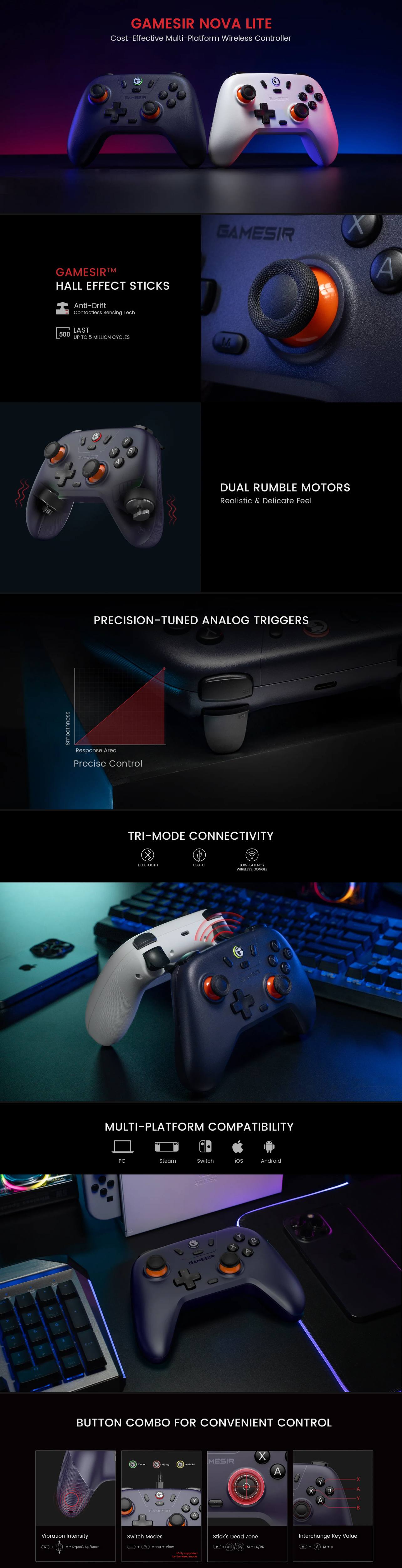 GameSir Nova Lite Tri-mode Wireless Multiplatform Controller - Mint Green product details