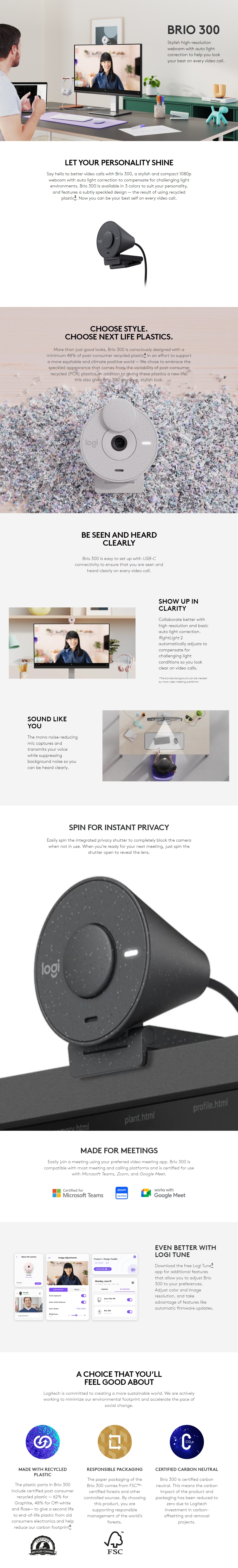 Logitech Brio 300 FHD 1080p Webcam - Graphite product details