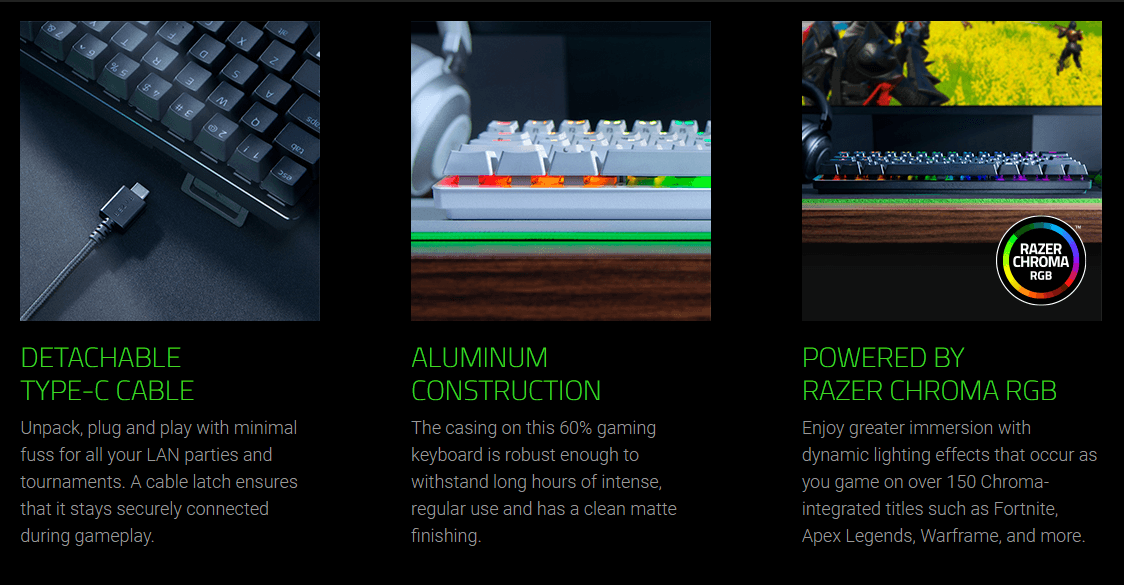 Razer Huntsman Mini 60% Opto-Mechanical Chroma Gaming Keyboard - Mercury Edition - Clicky Purple product details