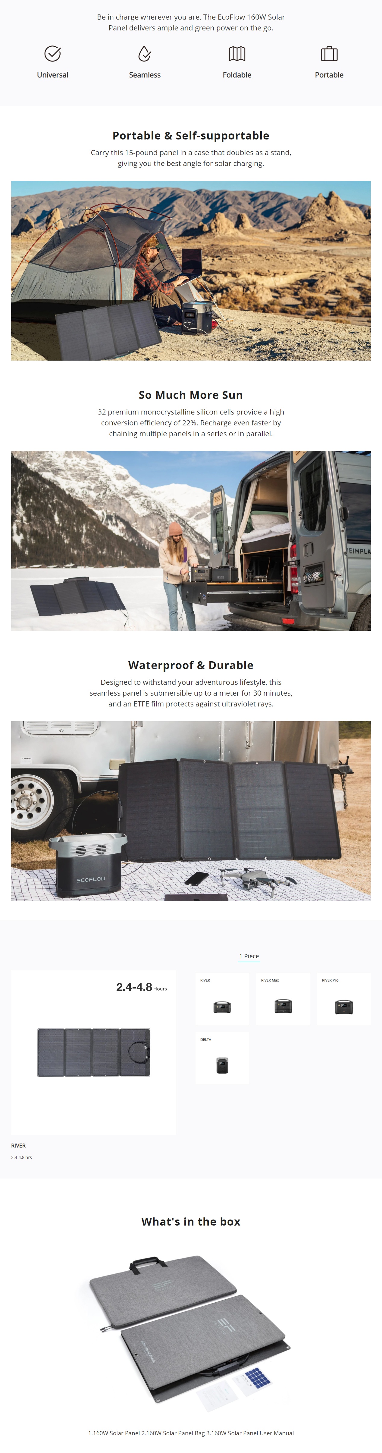 EcoFlow 160W Portable/ Foldable Water Resistant Solar Panel product details