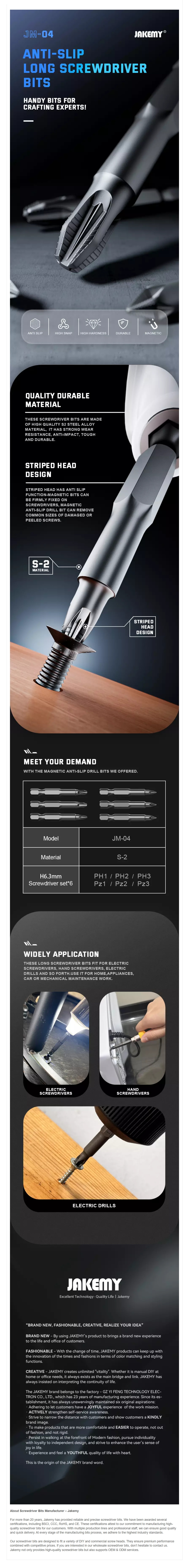 Jakemy OEM JM-04 Anti-slip Long Screwdriver Bits (6 pcs) product details