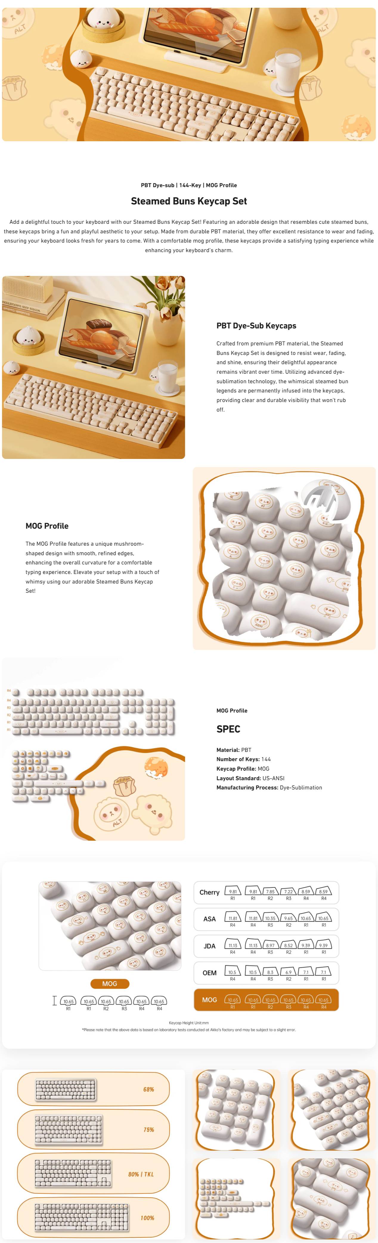 Akko Steamed Buns Keycap Set (144-key) product details