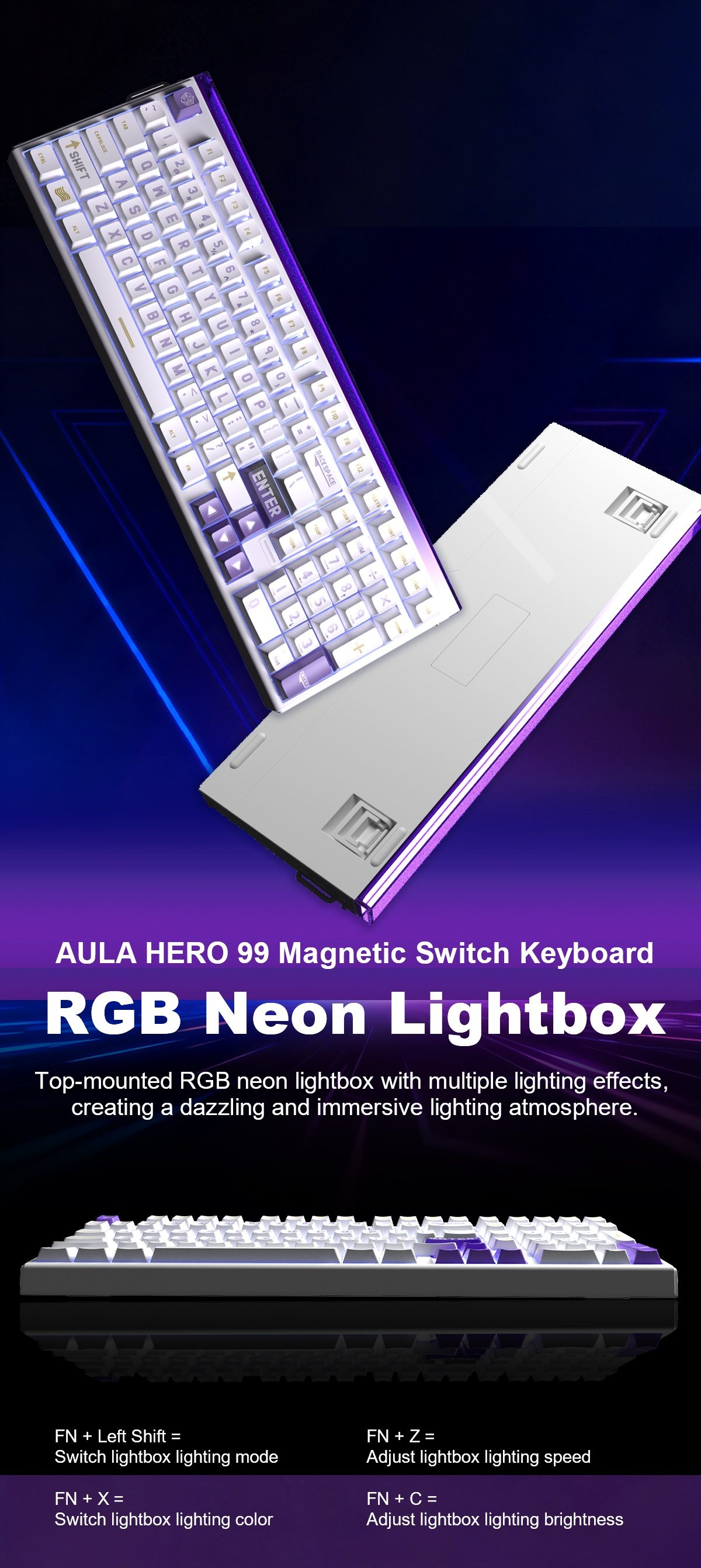 Aula Hero 99 Magnetic E-Sports Chun Magnetic Switch Gaming Keyboard - White & Blue product details