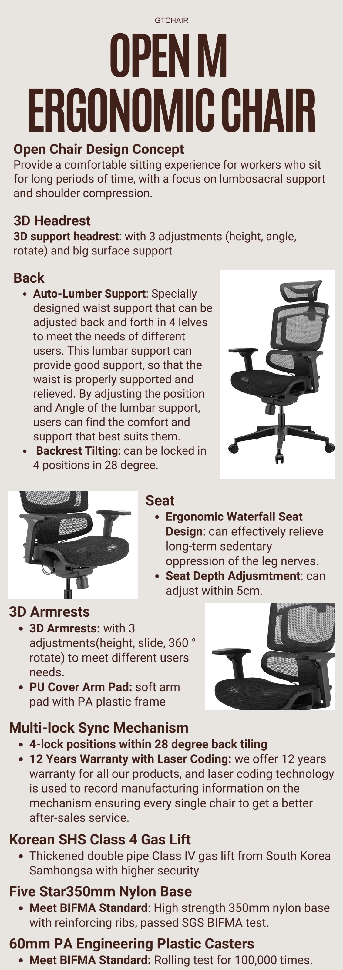 GTChair Open M Mesh Ergonomic Office Chair - Black product details