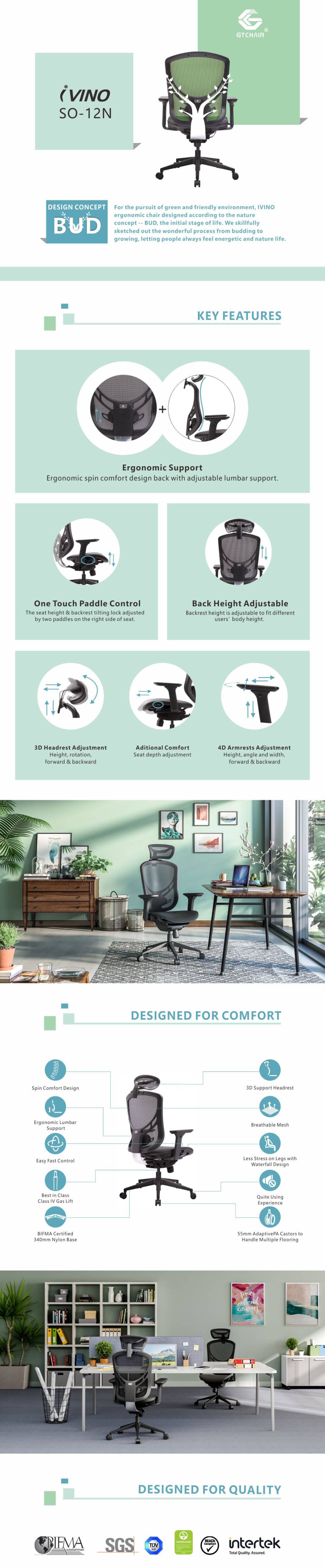 GTChair Ivino MT 4D Armrest Mesh Ergonomic Office Chair – Black product details