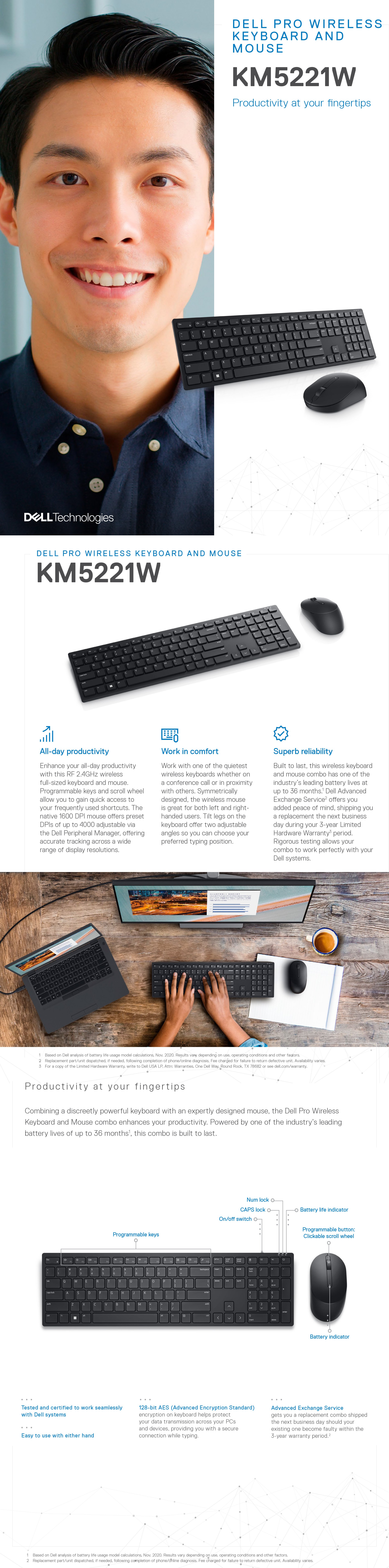 Dell Pro Wireless Keyboard and Mouse US English Combo - Black product details