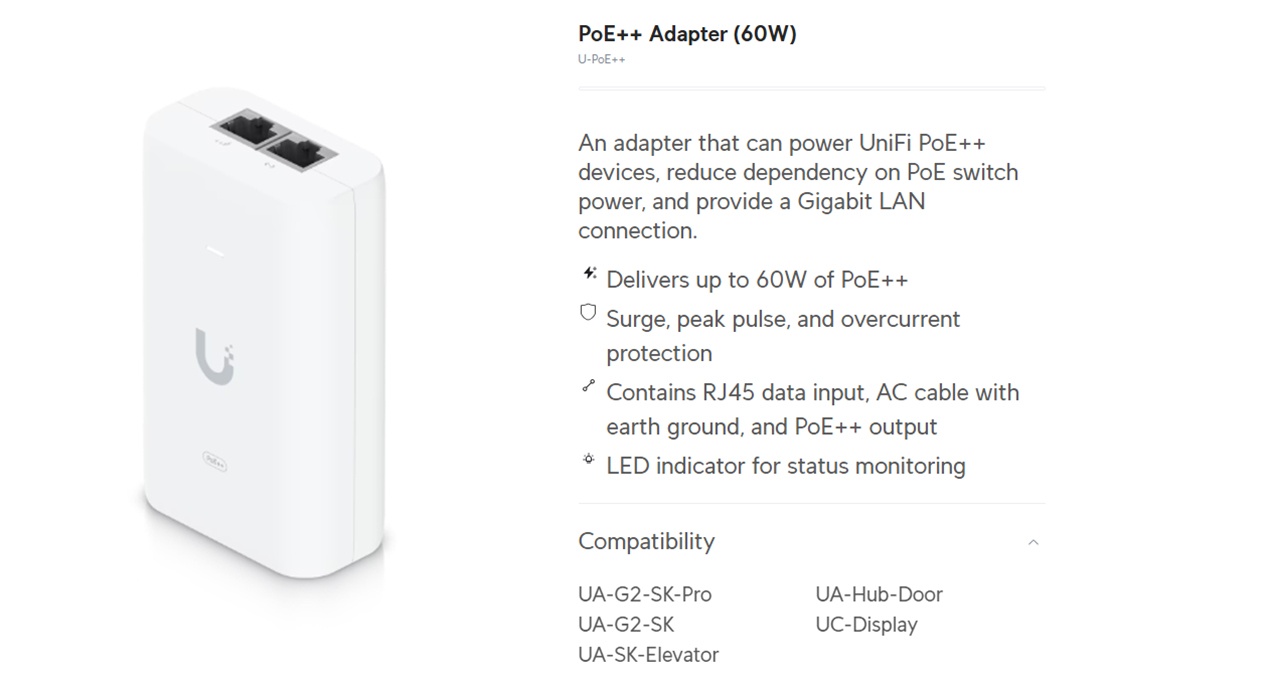 Ubiquiti 60W PoE++ Adapter product details