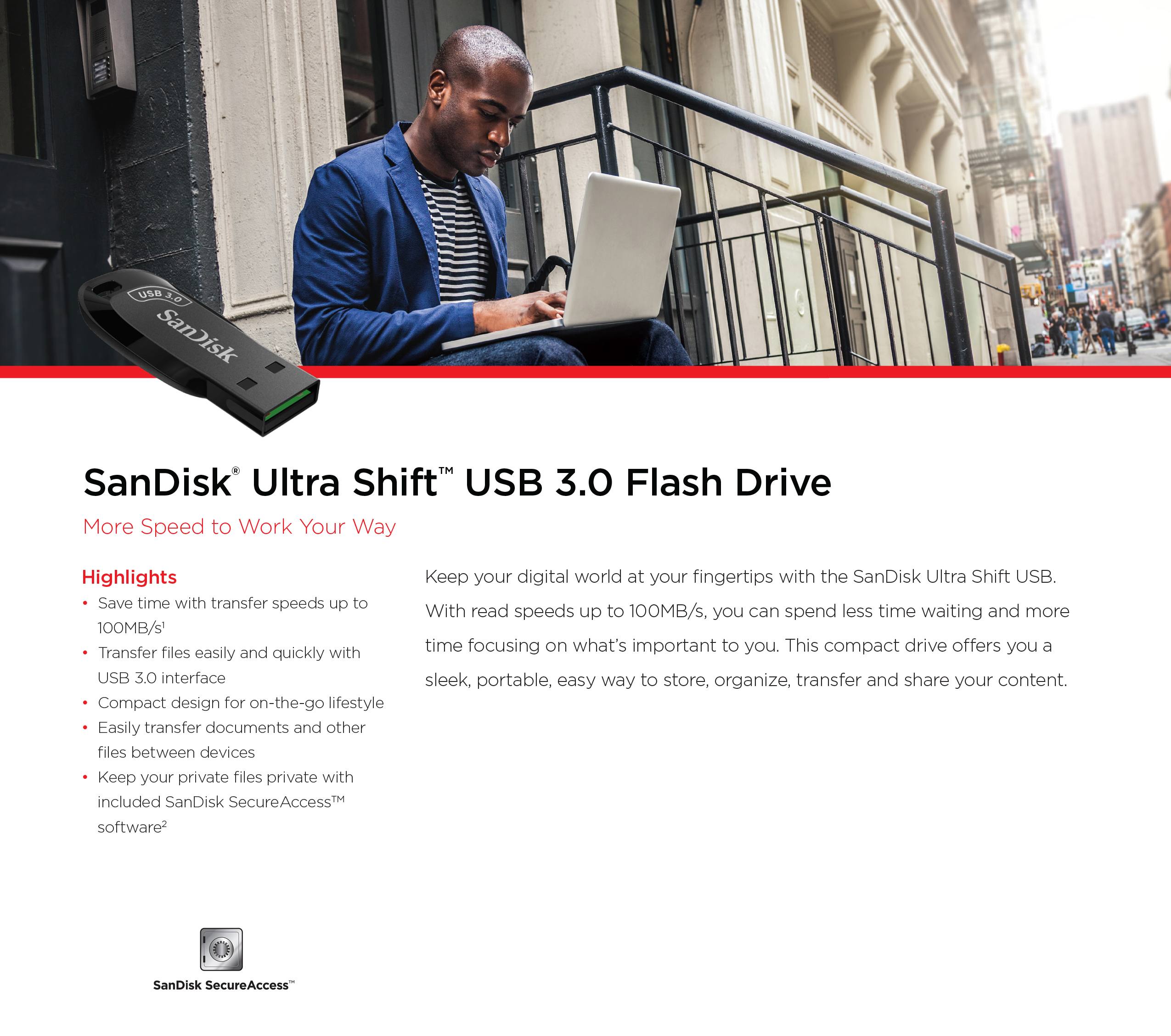 SanDisk Ultra Shift 128GB USB 3.0 Flash Drive product details