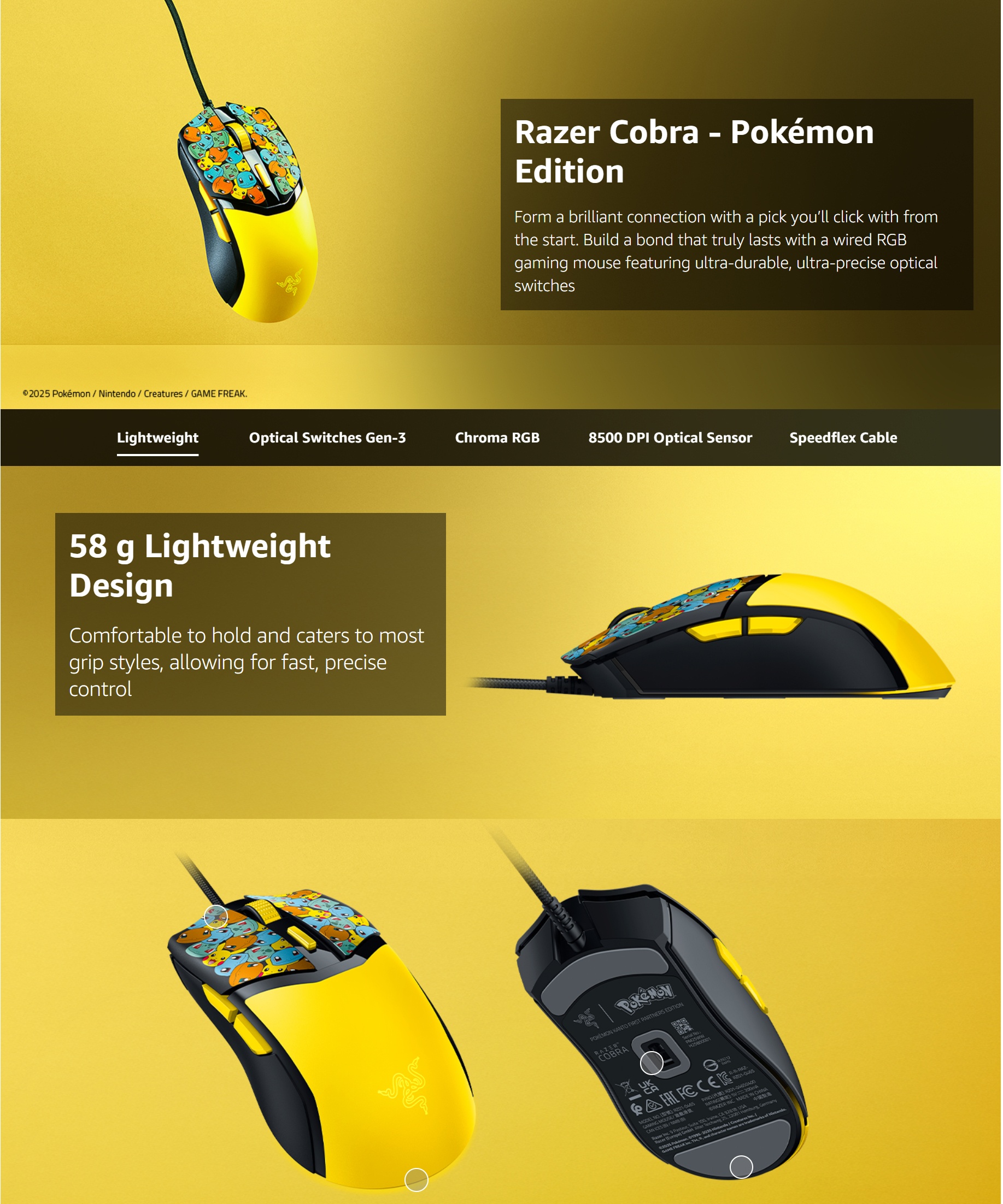 Razer Cobra Pokémon Kanto Starters Edition Wired Gaming Mouse product details