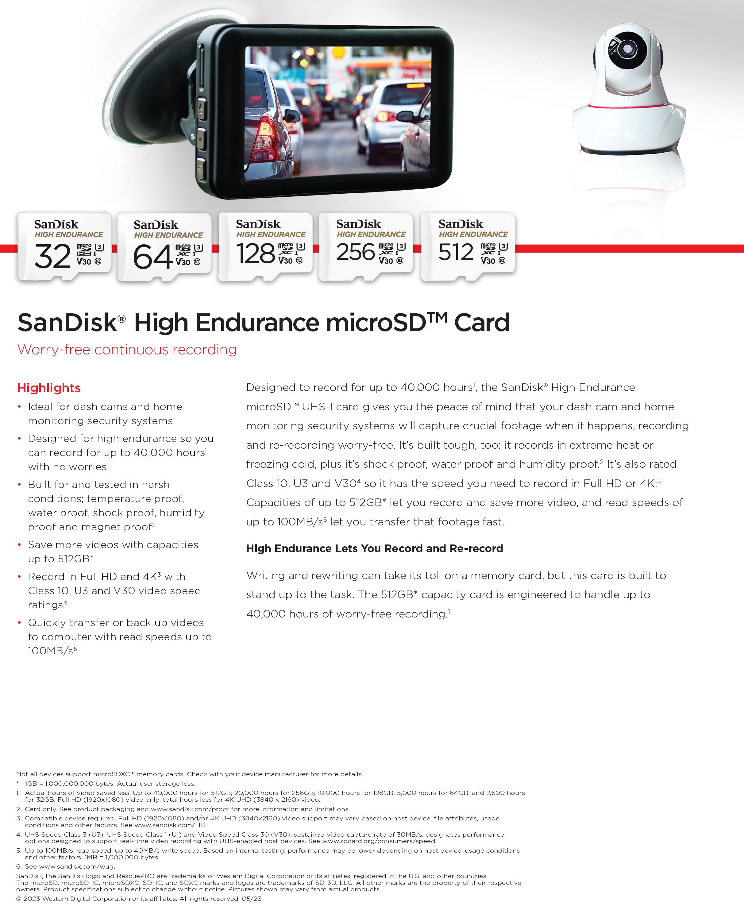 SanDisk High Endurance 128GB UHS-I Class 10 U3 V30 4K UHD microSD Card product details