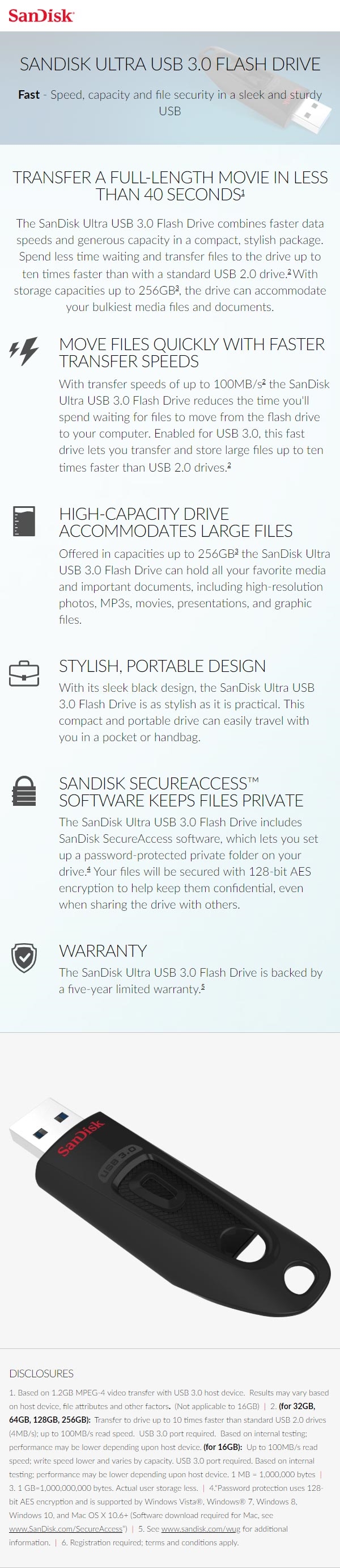 SanDisk Ultra 64GB USB3.0 Flash Drive product details