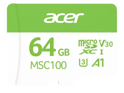 Acer MSC100 64GB microSDXC UHS-I U3 V30 A1 Memory Card