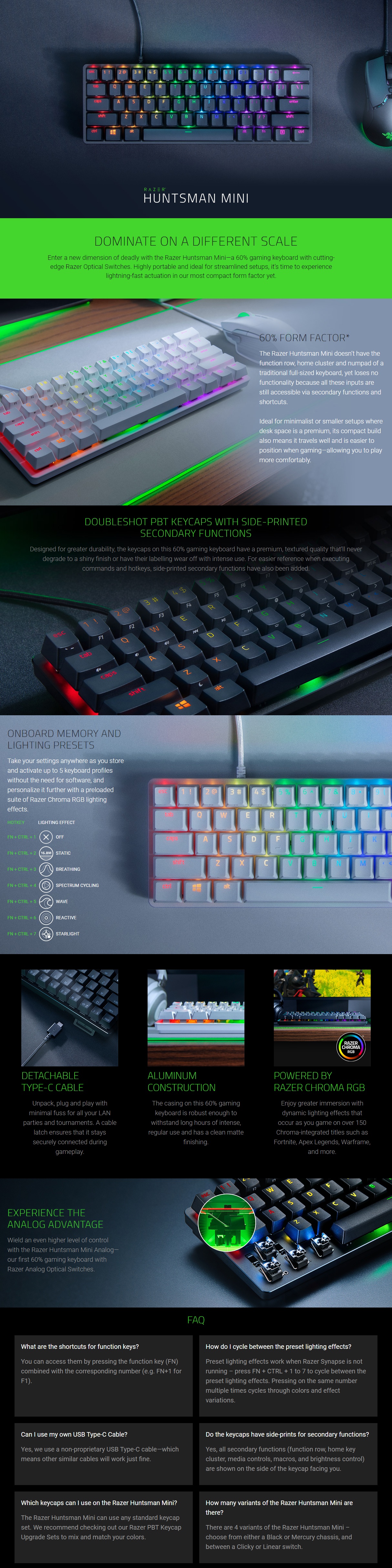 Razer Huntsman Mini Opto-Mechanical Chroma Gaming Keyboard (Clicky Purple) - Black product details