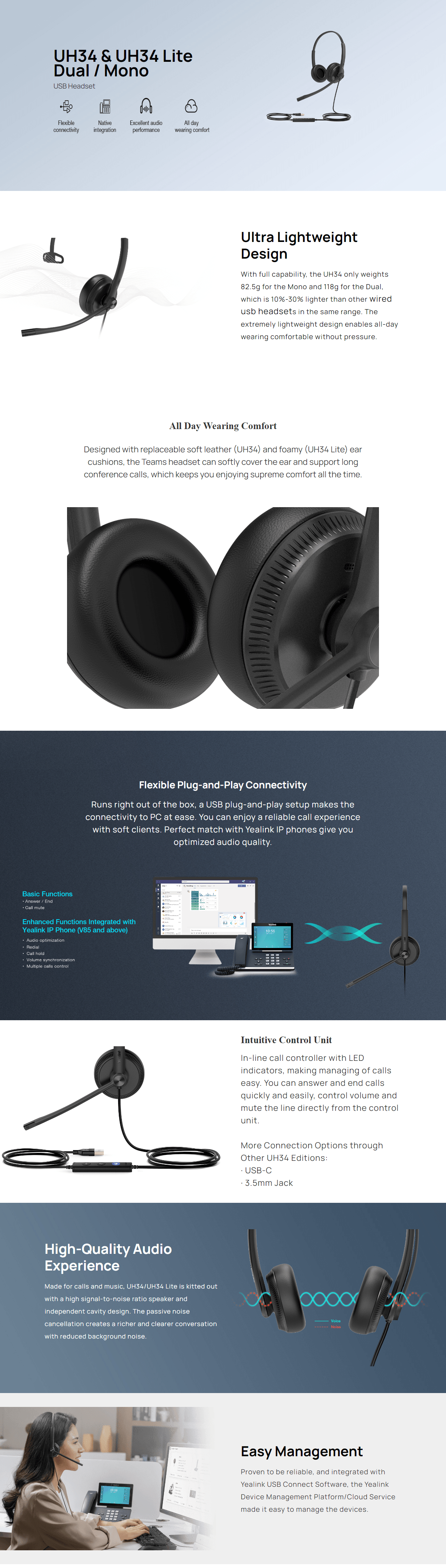 Yealink UH34 MS Dual USB-A Wired Headset product details