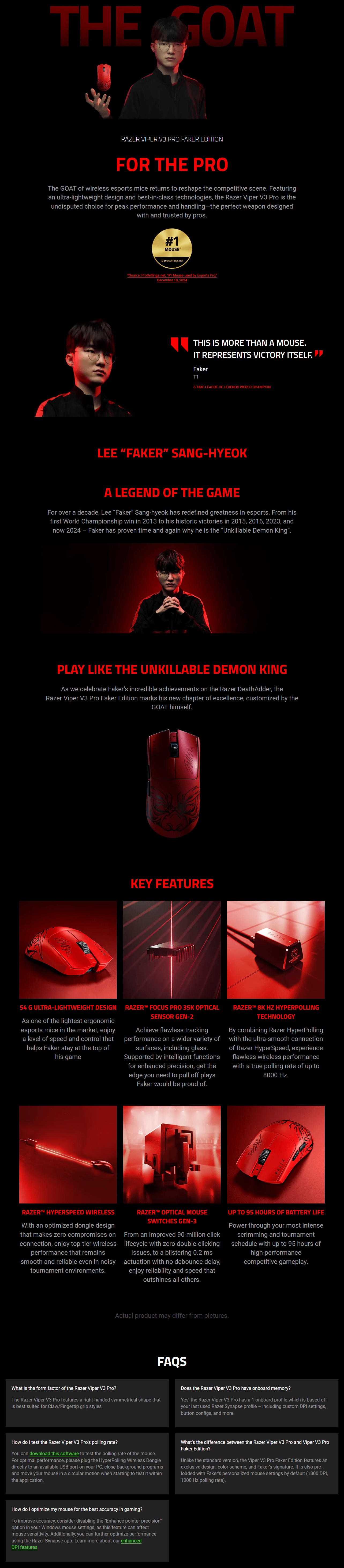 Razer Viper V3 Pro Ultra-lightweight Wireless Symmetrical Esports Gaming Mouse - Faker Edition product details