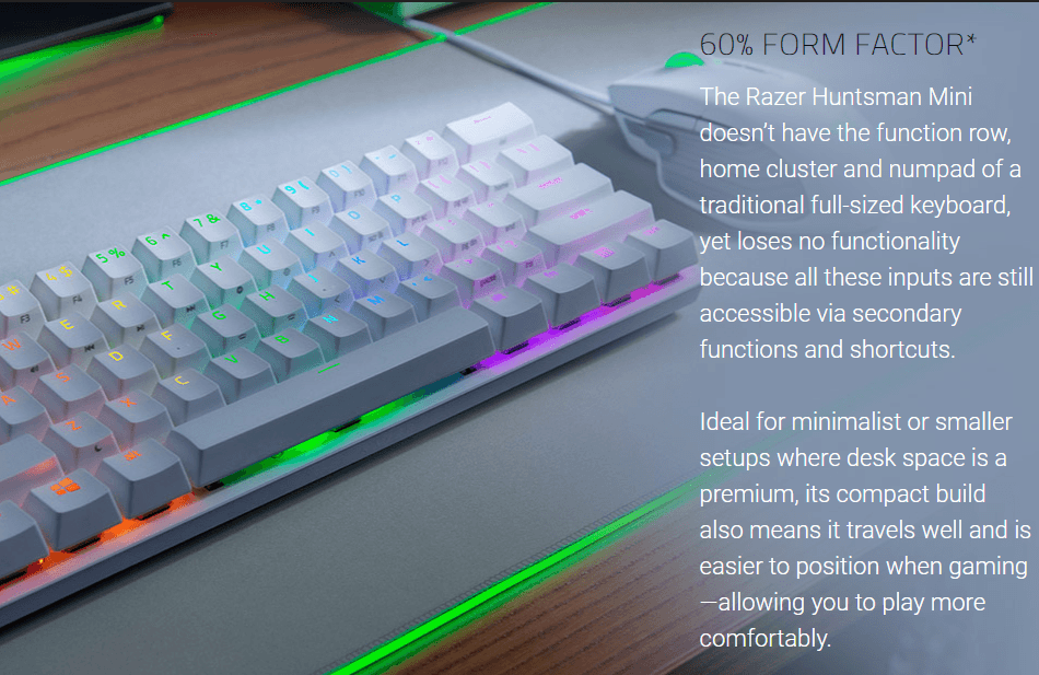 Razer Huntsman Mini 60% Opto-Mechanical Chroma Gaming Keyboard - Mercury Edition - Clicky Purple product details