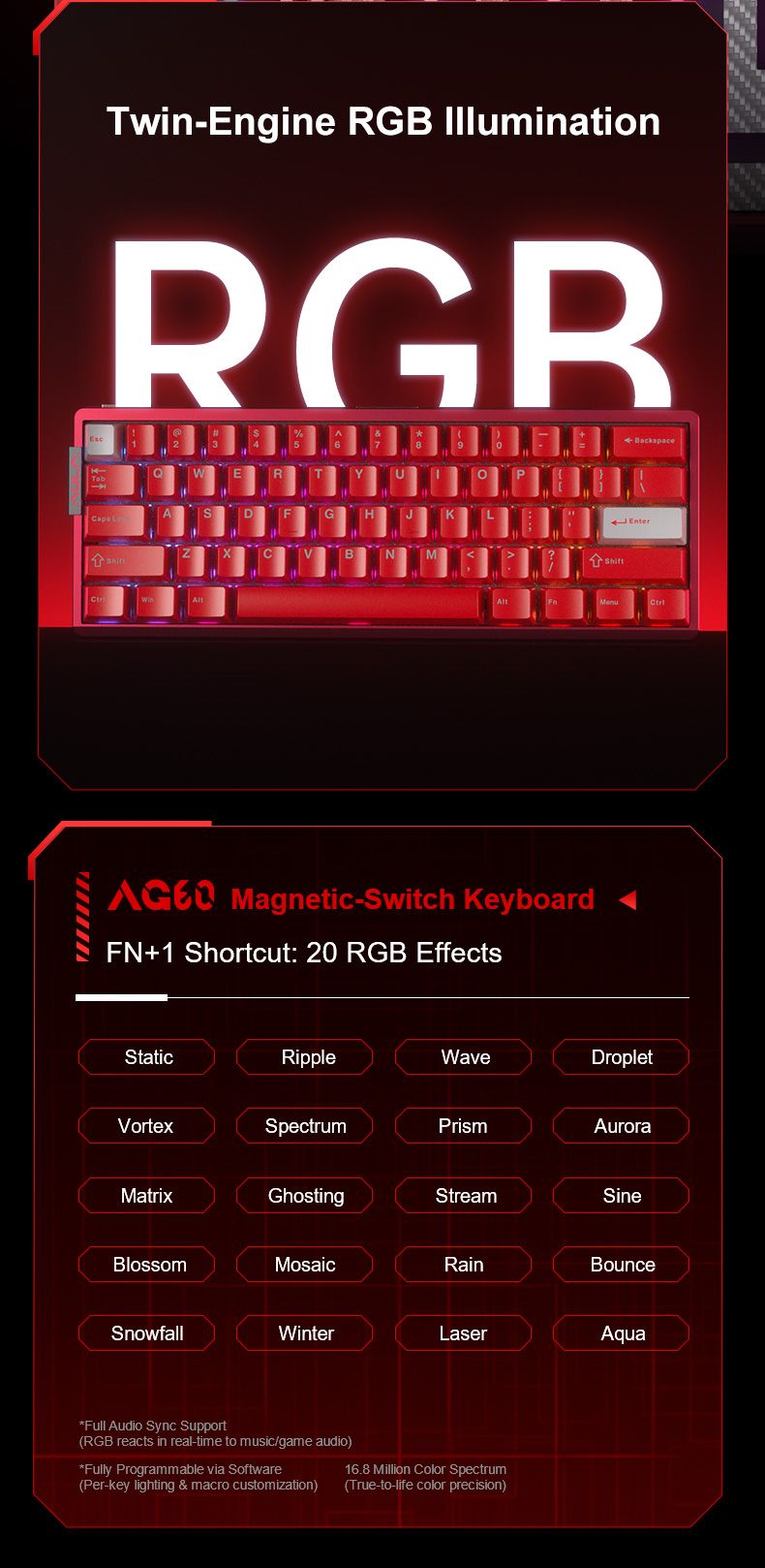 Aula AG60 Aluminum CNC Aluminum Body Aether Magnetic Switch Wired Keyboard - White & Red product details