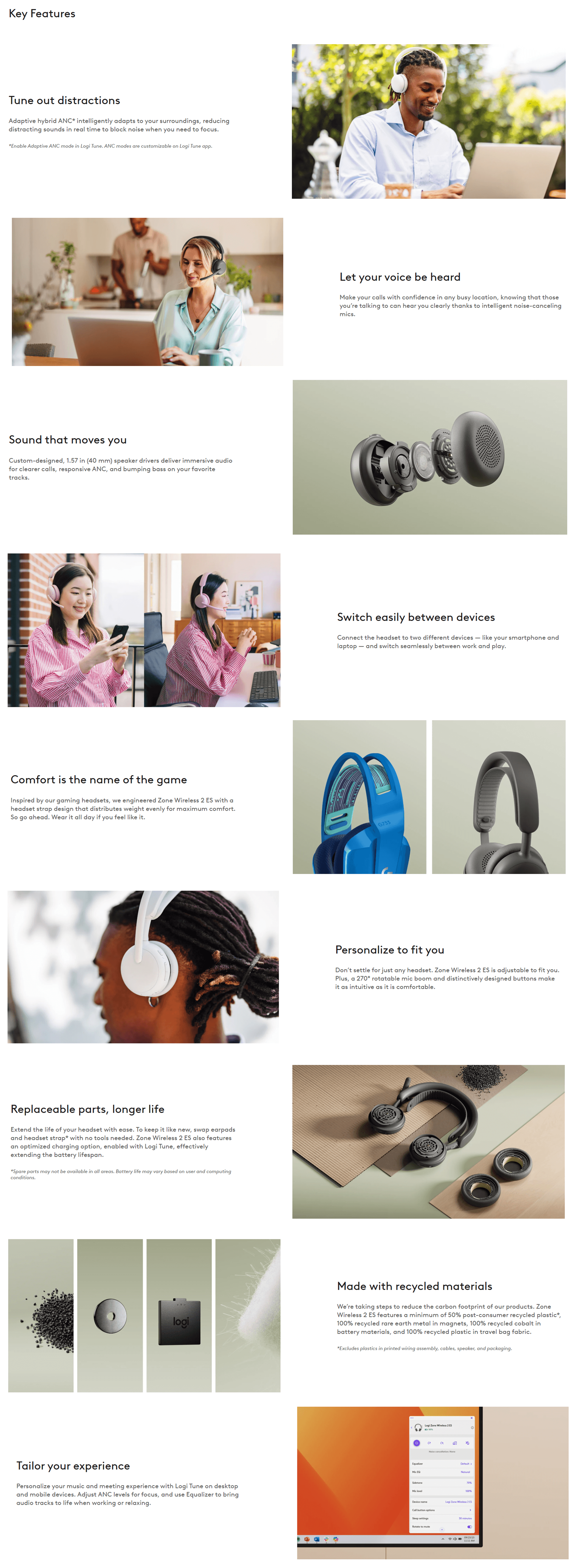 Logitech Zone Wireless 2 ES Hybrid ANC Headset - Rose product details