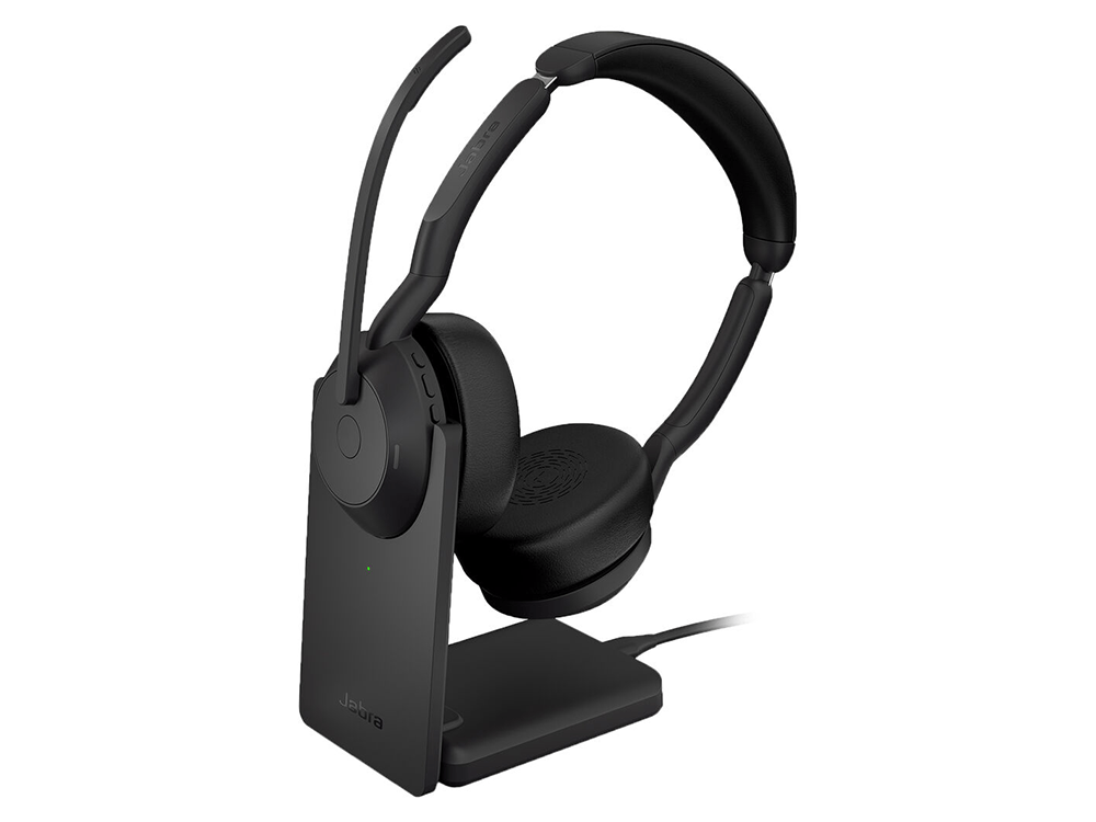 Jabra Evolve2 55 Stereo MS-Certified ANC Bluetooth Headset with Charging Stand, USB Adapter