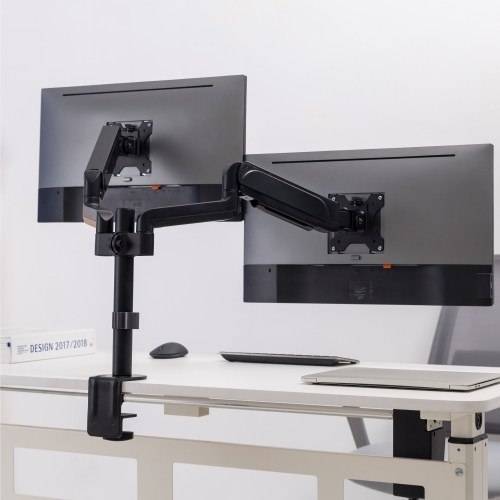Brateck Dual Monitor Pole-Mounted Gas Spring Monitor Arm Fit Most 17"-32" Monitors Up to 9kg per screen product details
