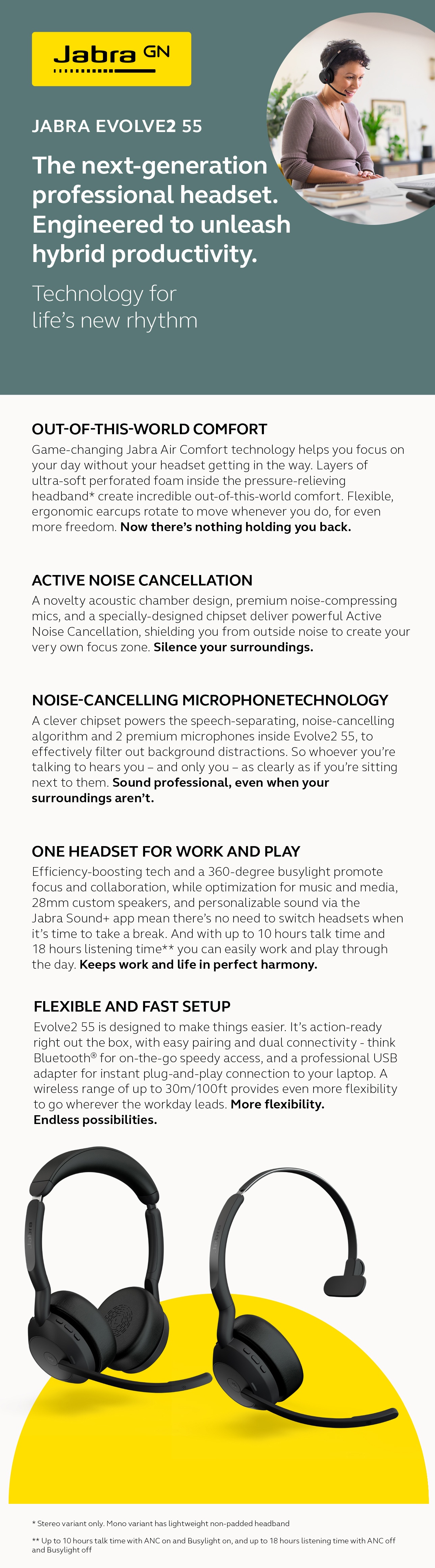 Jabra Evolve2 55 Stereo MS-Certified ANC Bluetooth Headset with Charging Stand, USB-A Adapter product details