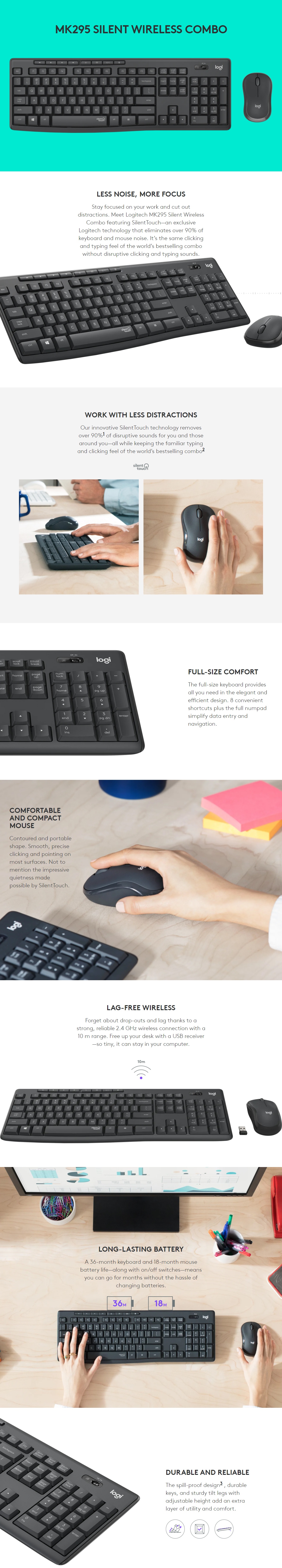 Logitech MK295 Wireless Silent Keyboard & Mouse Combo product details