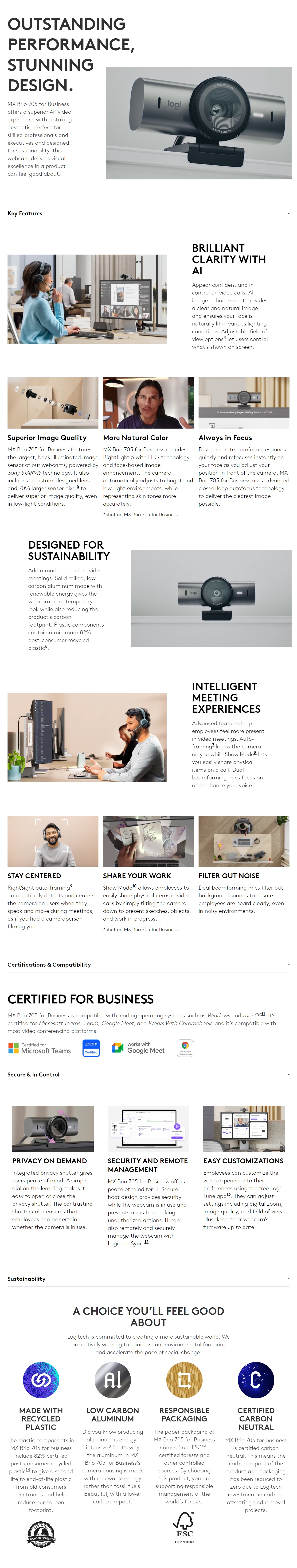 Logitech MX BRIO 705 Premium 4K Webcam with AI-powered product details
