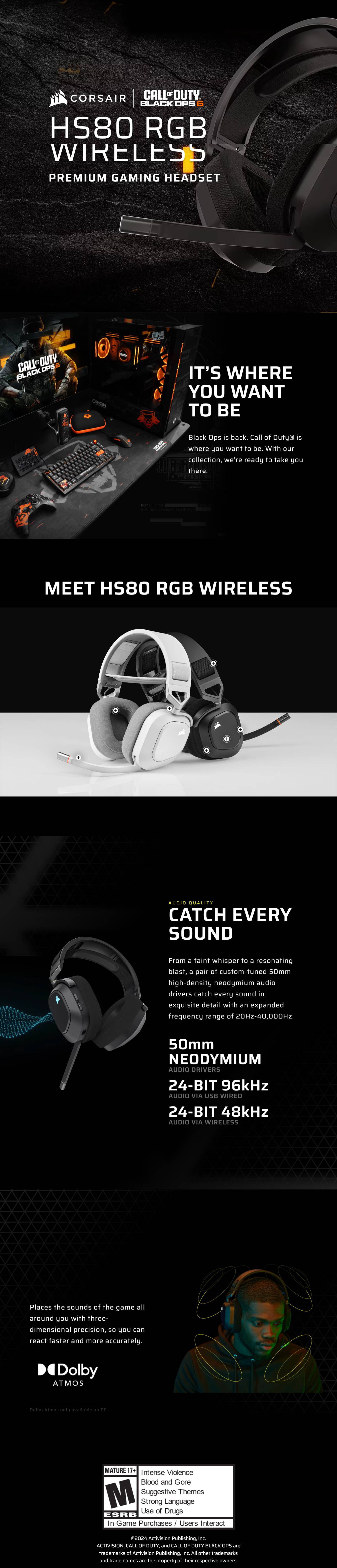 Corsair HS80 RGB Wireless Premium Gaming Headset with Spatial Audio - Call of Duty Black Ops 6 Edition product details