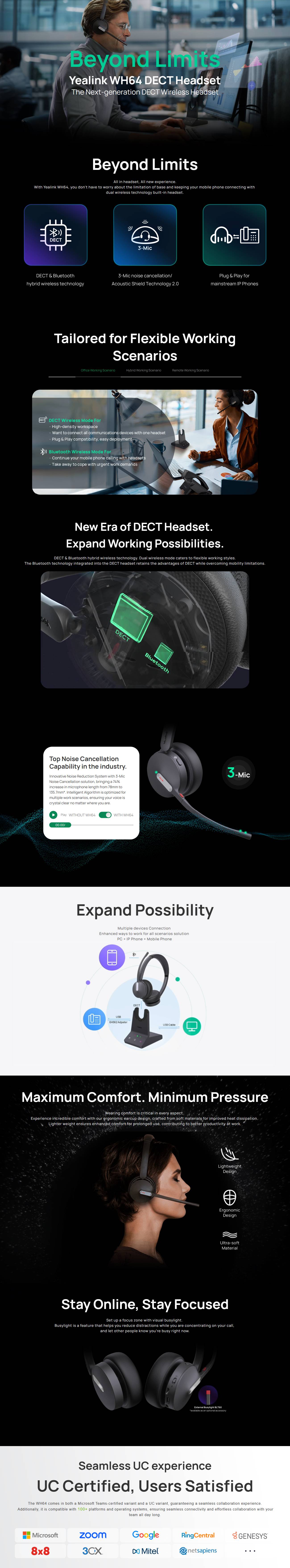Yealink WH64 Dual Teams Bluetooth DECT Stereo Business Headset with Base Station product details