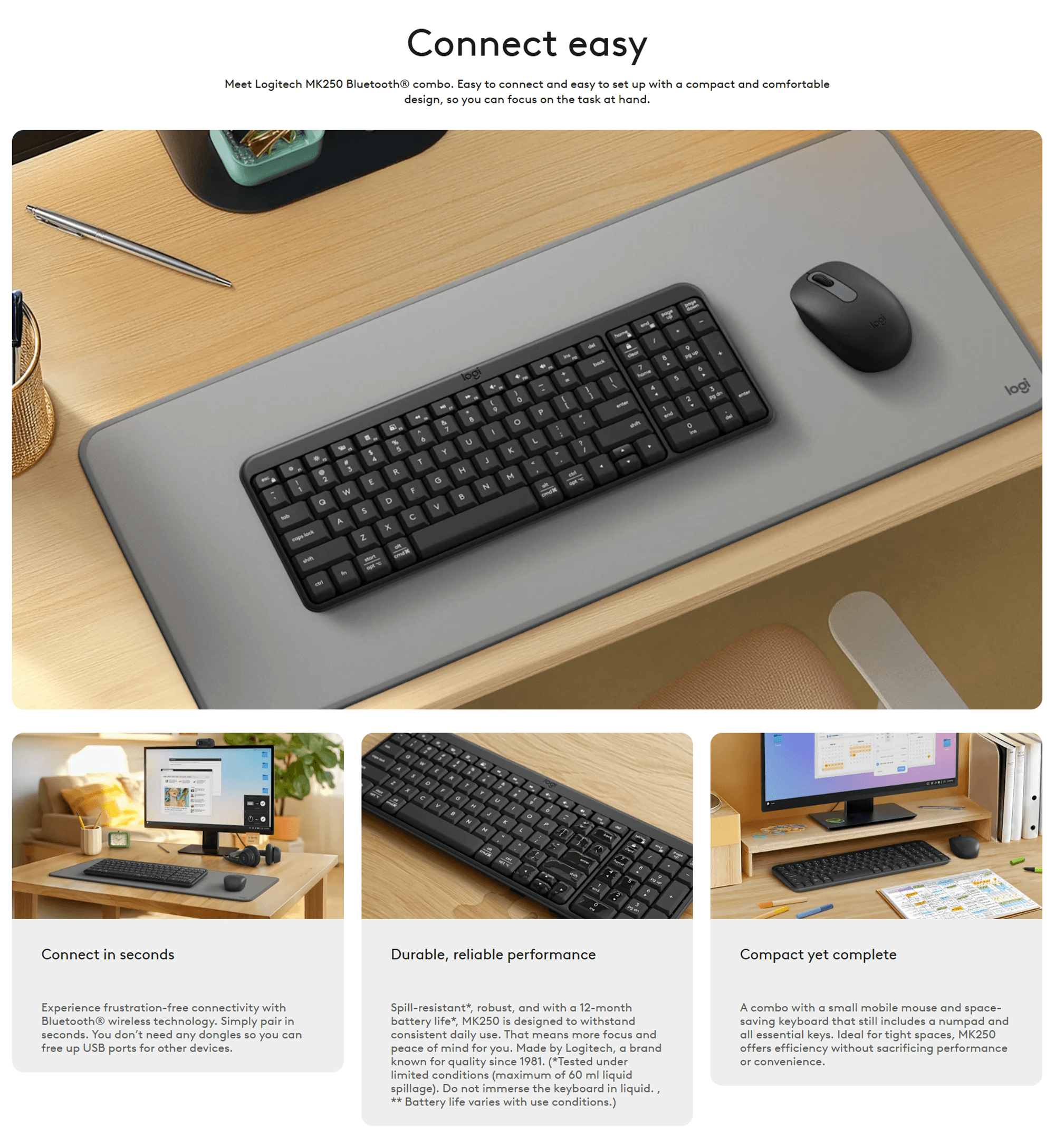 Logitech MK250 Compact Wireless Keyboard & Mouse Combo - Graphite product details