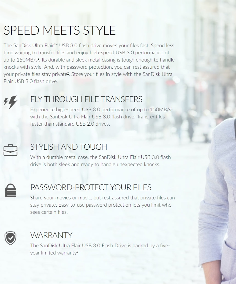 SanDisk Ultra Flair 64GB USB3.0 Flash Drive product details