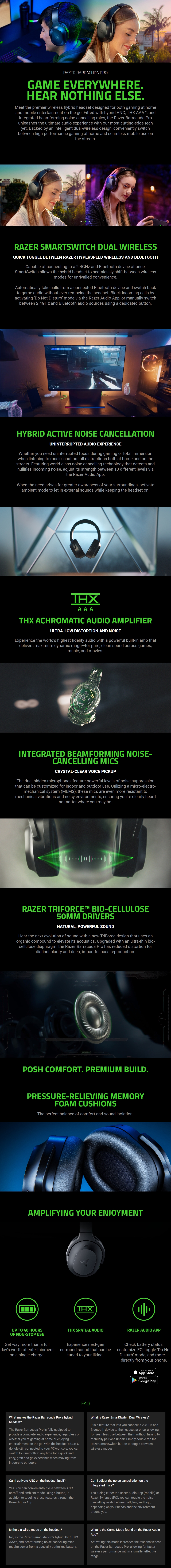Razer Barracuda Pro Wireless Gaming Headset with Hybrid ANC product details