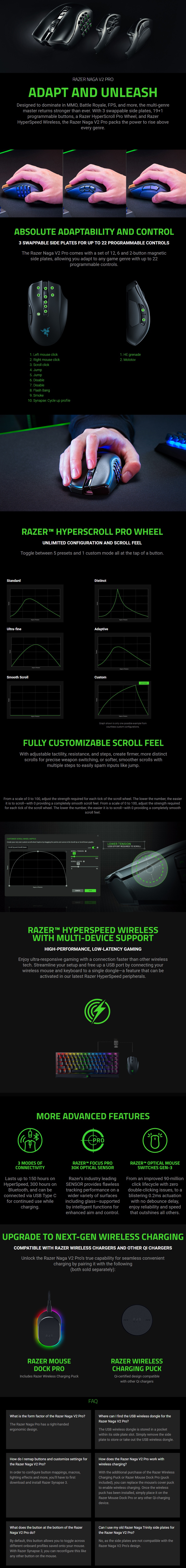 Razer Naga V2 Pro MMO Wireless Gaming Mouse with HyperScroll Pro Wheel - Black product details