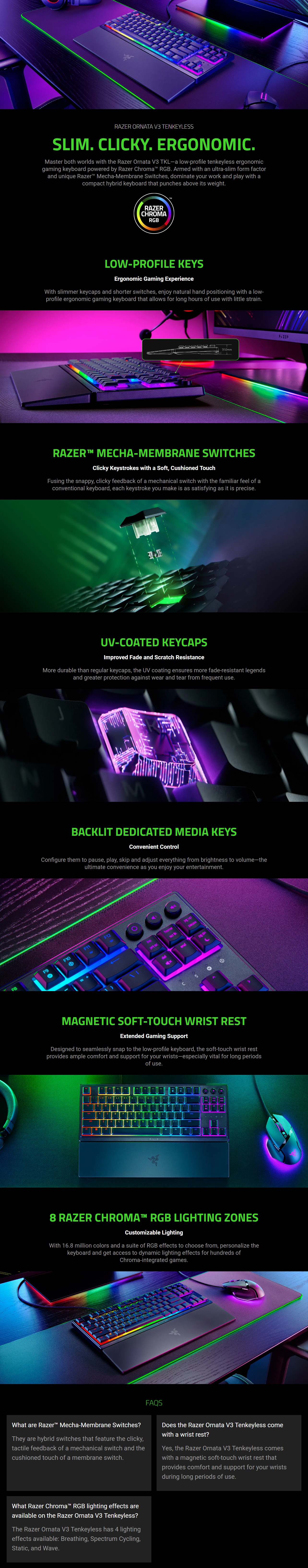 Razer Ornata V3 Tenkeyless Low-profile RGB Tenkeyless Mecha-membrane Keyboard product details