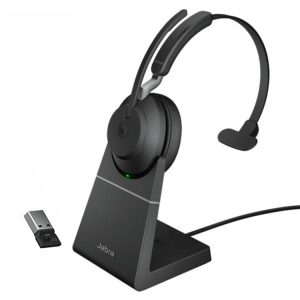 Jabra Evolve2 65 MS Teams Mono Bluetooth Headset with Charging Stand and Link390 Adapter - Black