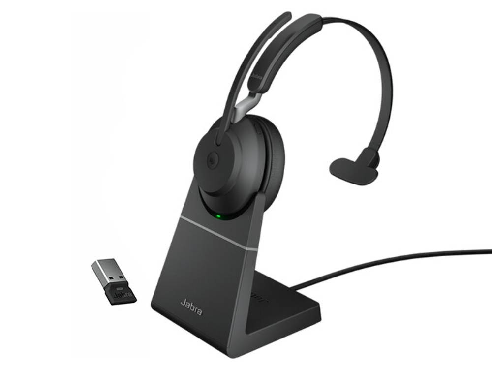 Jabra Evolve2 65 MS Teams Mono Bluetooth Headset with Charging Stand and Link390 Adapter - Black