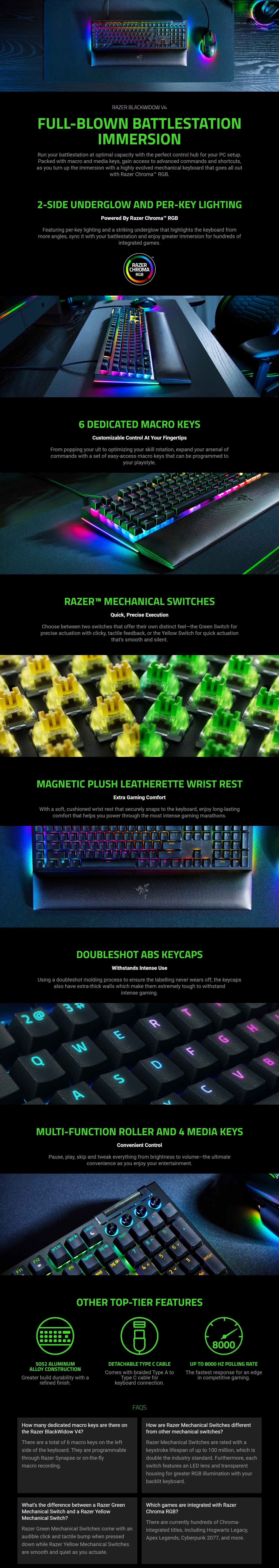 Razer BlackWidow V4 Green Switch Mechanical Gaming Keyboard product details