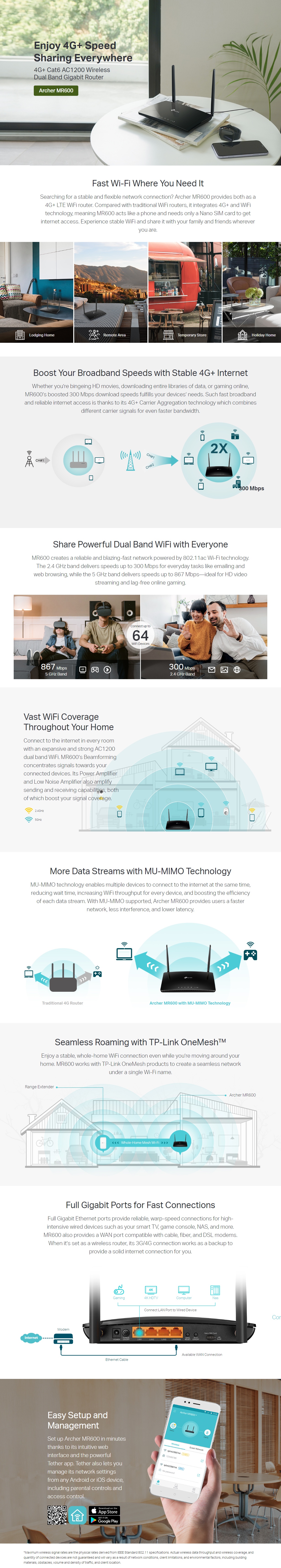 TP-Link Archer MR600 4G+ Cat6 AC1200 Wireless Dual Band Gigabit Router product details