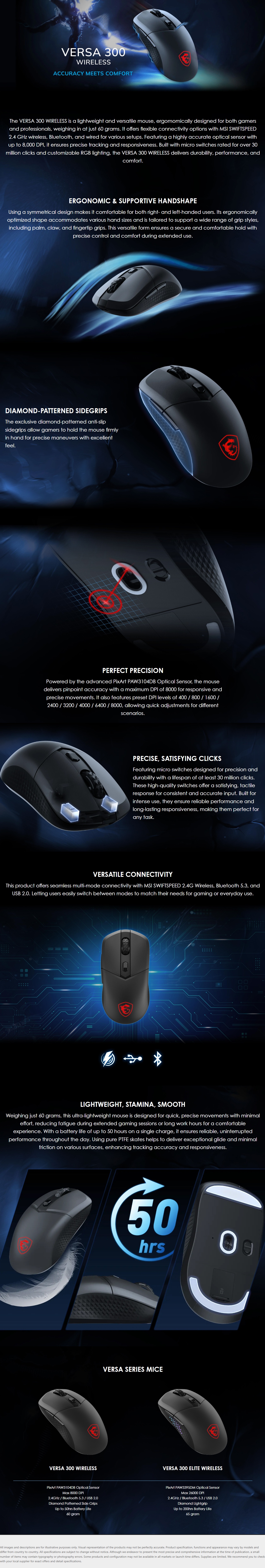 MSI VERSA 300 Wireless Gaming Mouse product details