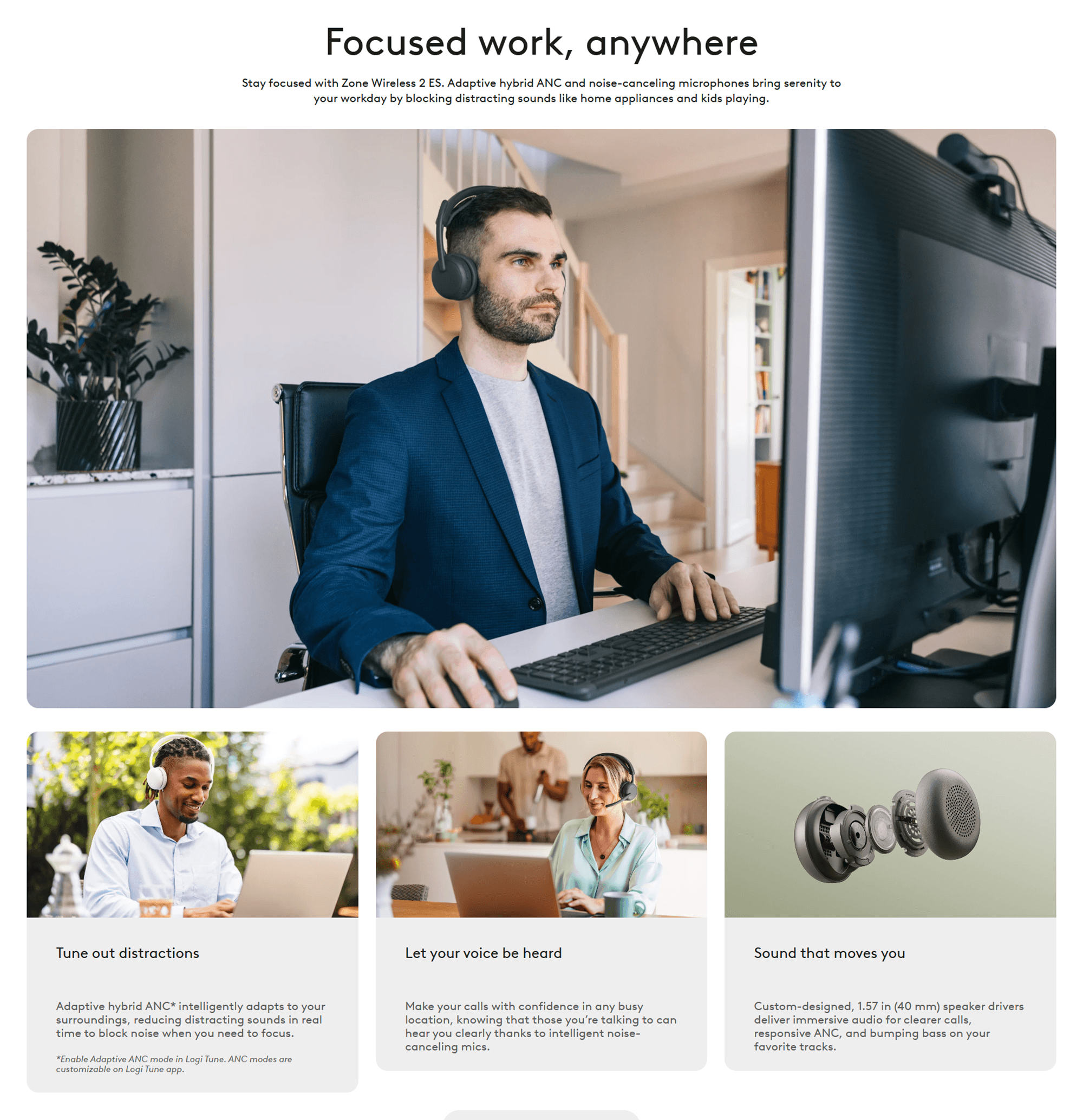 Logitech Zone Wireless 2 ES Hybrid ANC Headset - Rose product details