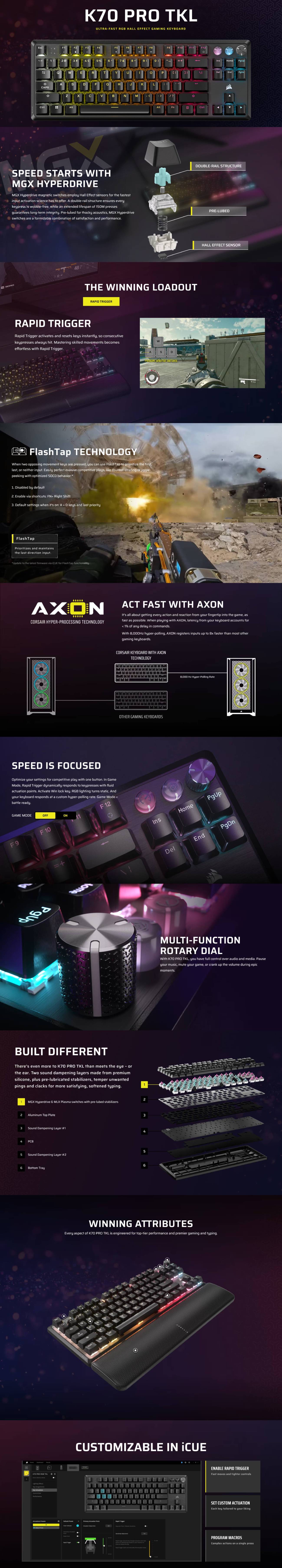 Corsair K70 PRO TKL High-Performance Gaming Keyboard with Rapid Trigger - Black product details