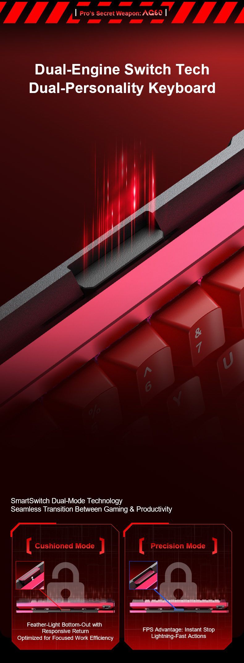 Aula AG60 Aluminum CNC Aluminum Body Aether Magnetic Switch Wired Keyboard - White & Red product details