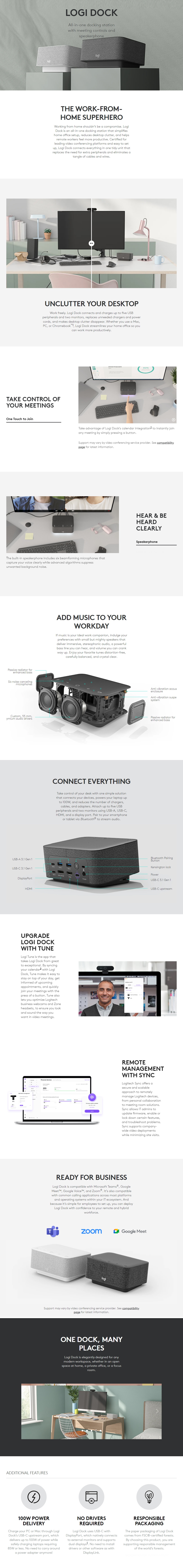Logitech LOGI DOCK (MS) All-in-one Docking Station with Meeting Controls and Speakerphone - Graphite product details