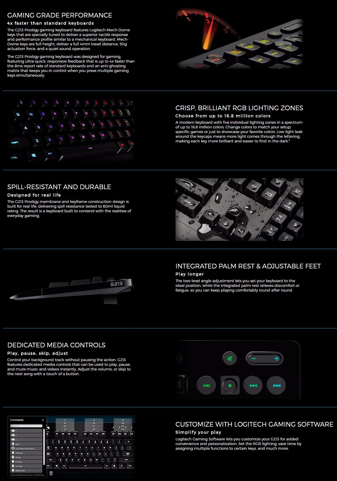 Logitech G213 RGB Prodigy Gaming Keyboard product details