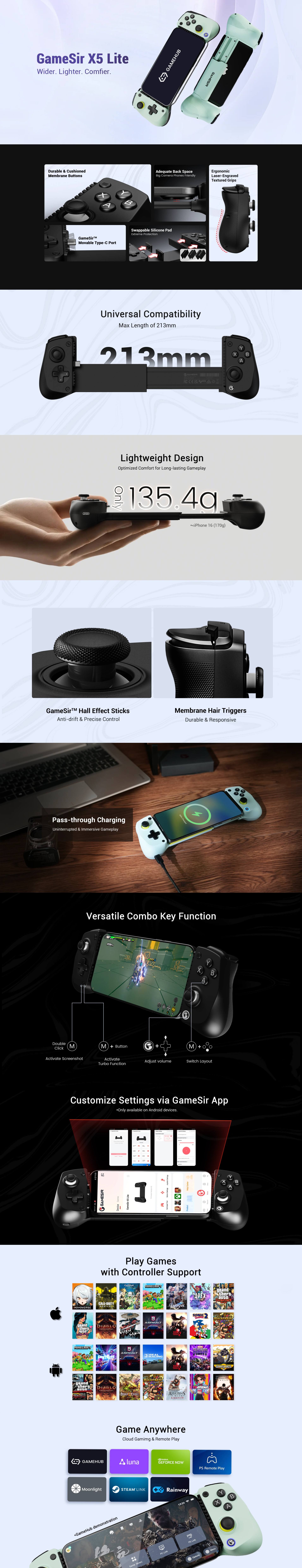 GameSir X5 Lite Lightweight Wired Mobile Game Controller - Wasabi product details
