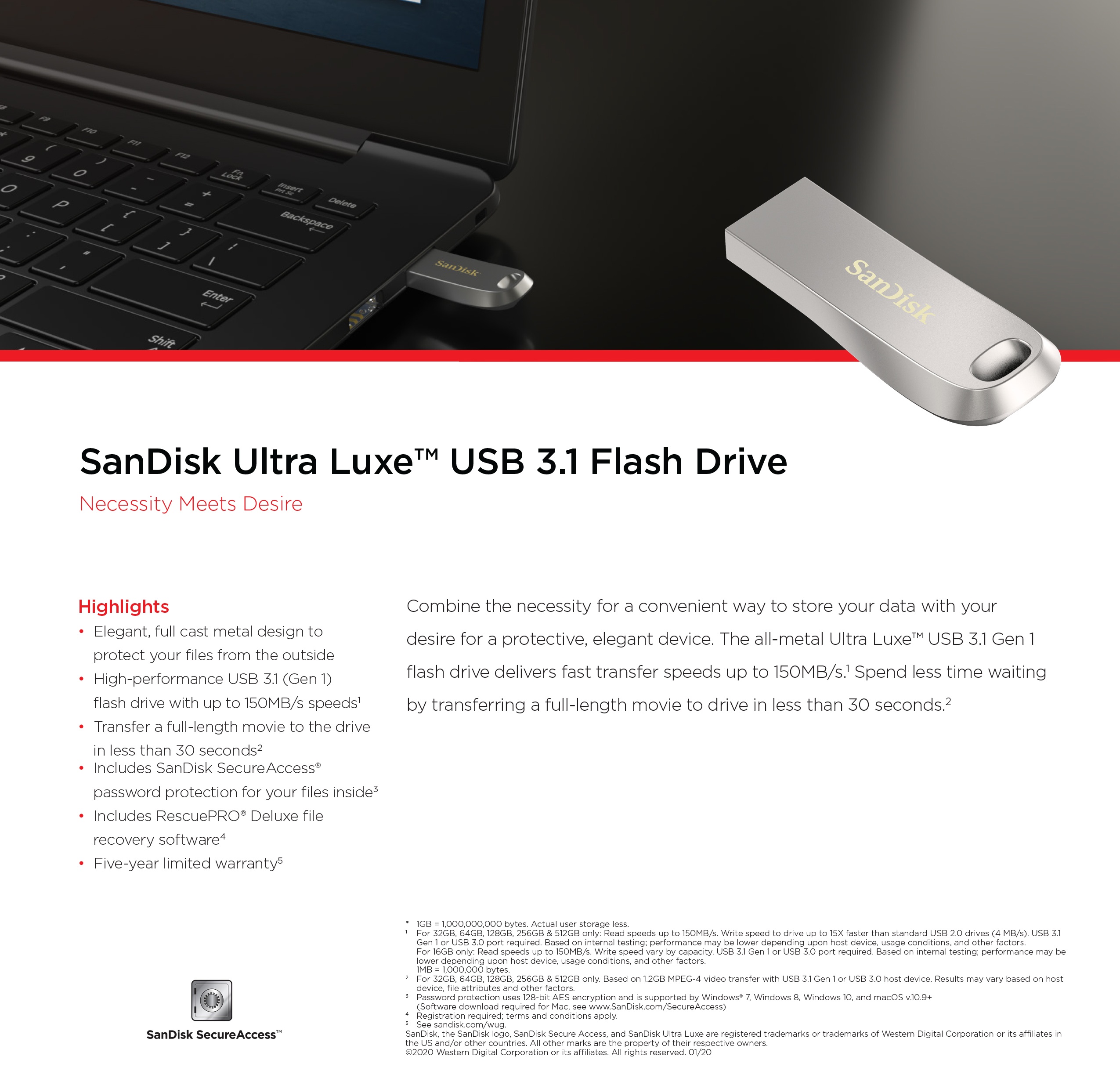 SanDisk Ultra Luxe 32GB USB 3.1 Flash Drive product details
